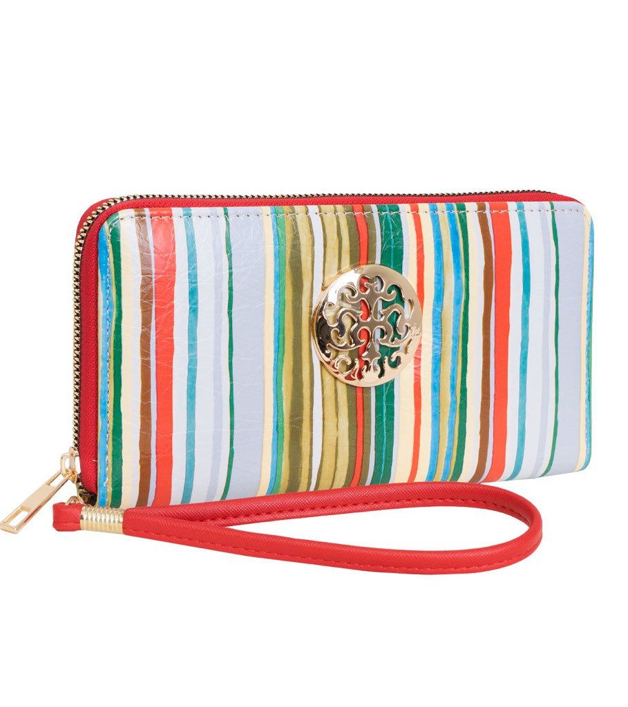 Multi Color Striped Rebecca & Rifka Wristlet Single Zip Wallet
