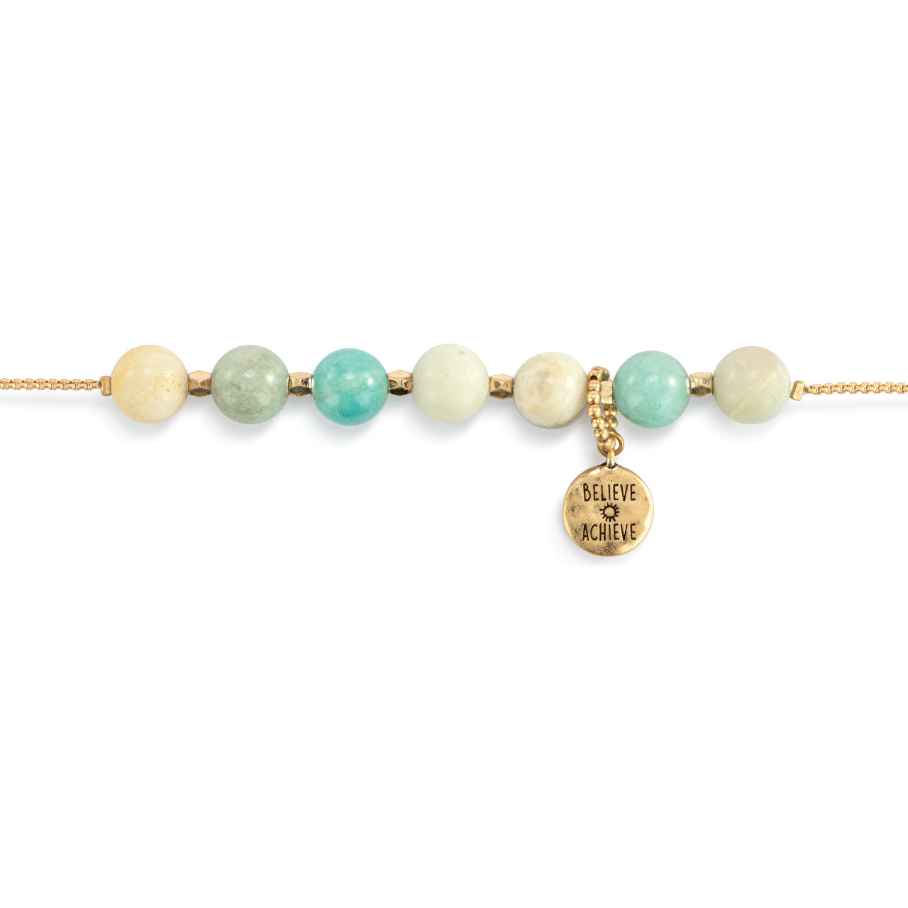 7 Days Goal Tracker Boxed Bracelet - Turquoise and Gold Believe Achieve Move each day - by Demdaco
