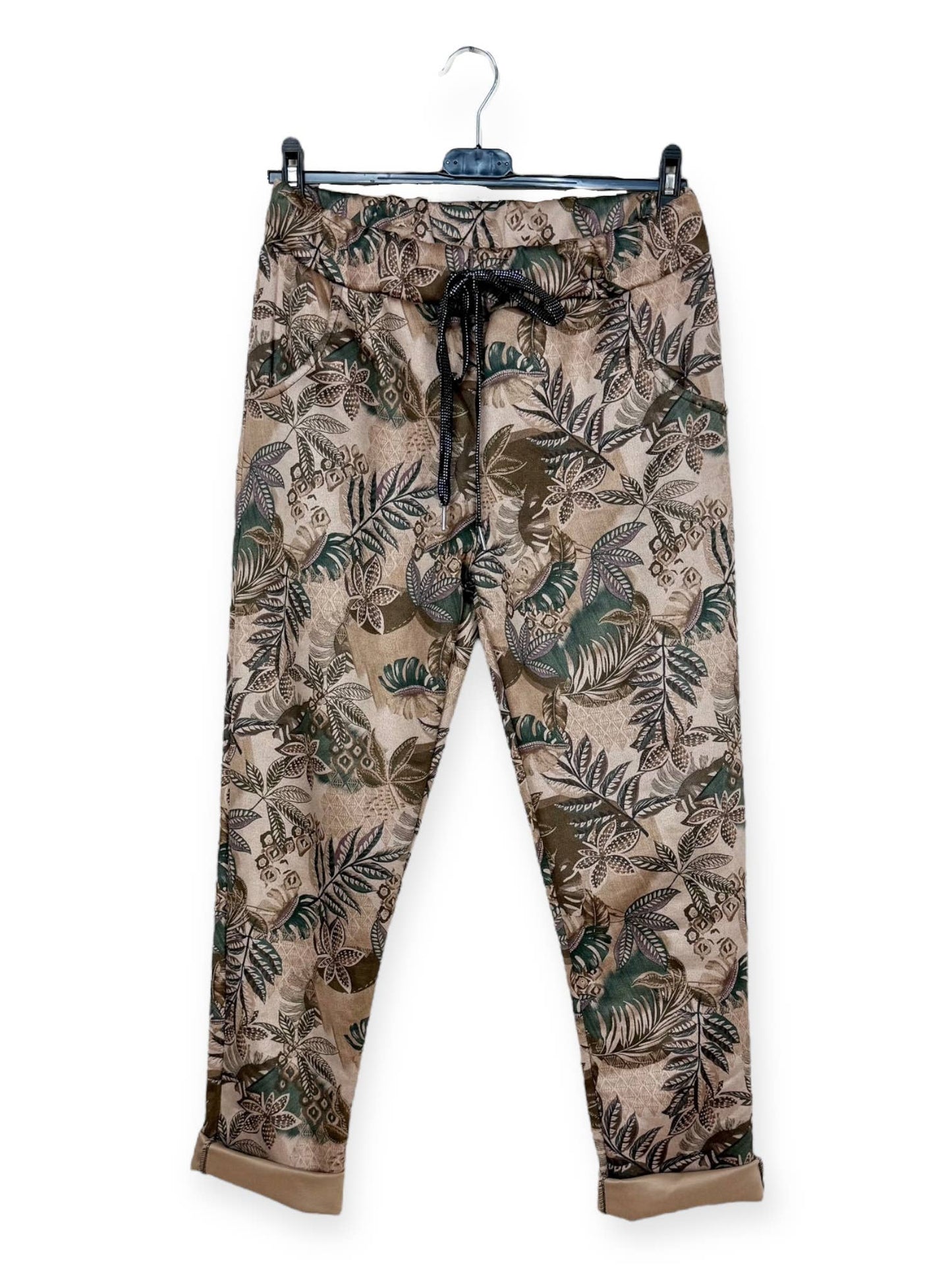 Tan Jungle Patterned Jogger Pants: Pattern 13 One Size Fits Most