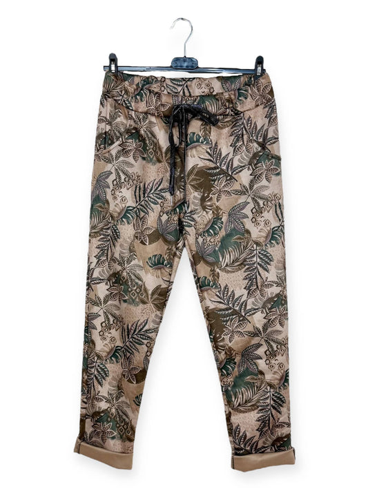 Tan Jungle Patterned Jogger Pants: Pattern 13 One Size Fits Most