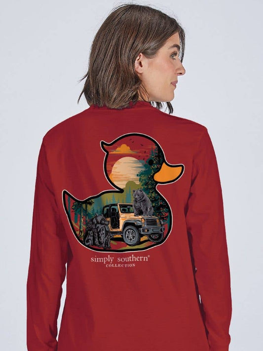 Duck Jeep Bears LS-DUCKBEARS-CARMINE Red Long Sleeve Tee by Simply Southern