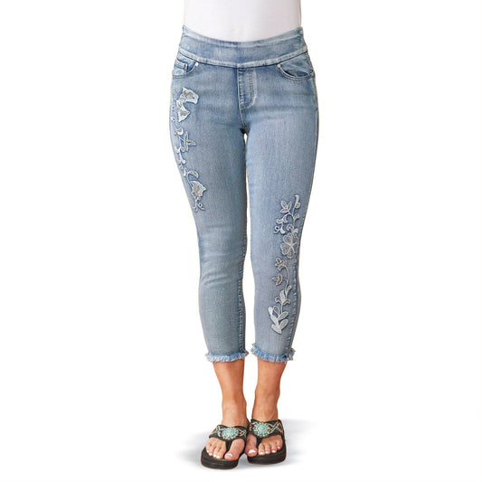Appliqued Crop Jeans