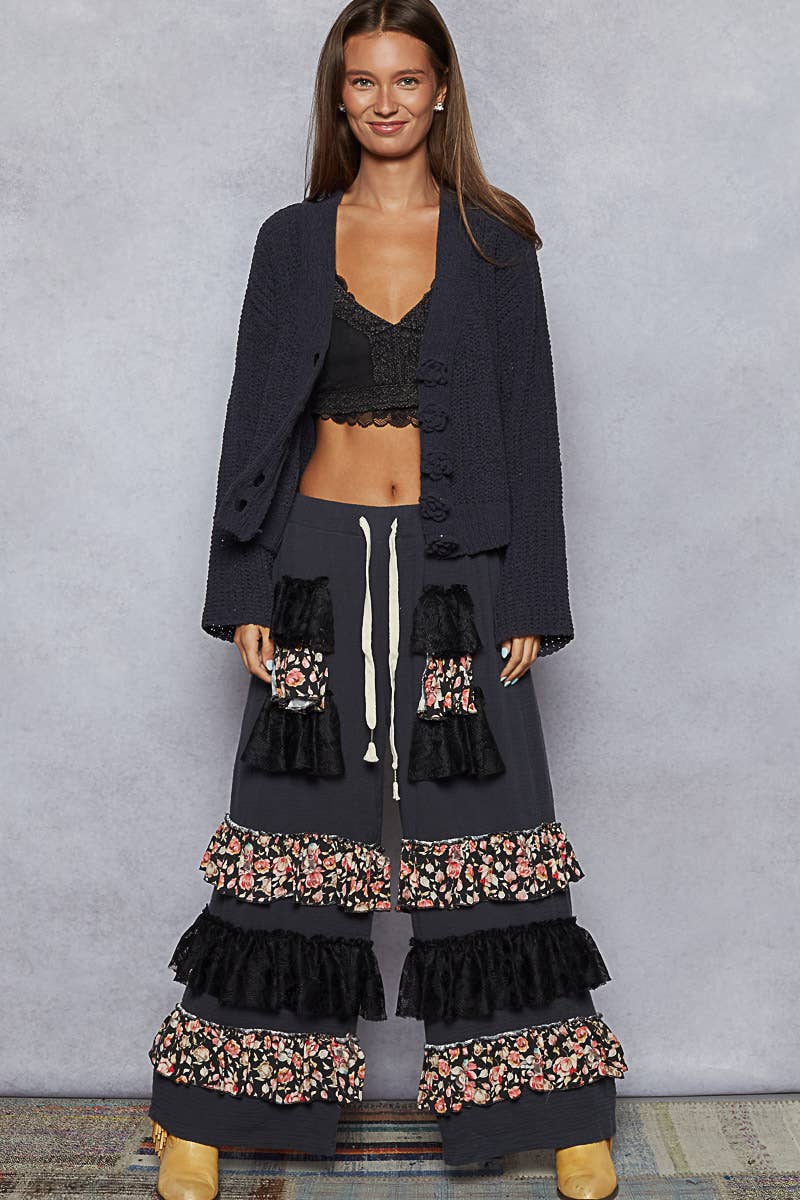 Long sleeve exaggerated button sweater cardigan top by Pol Clothing