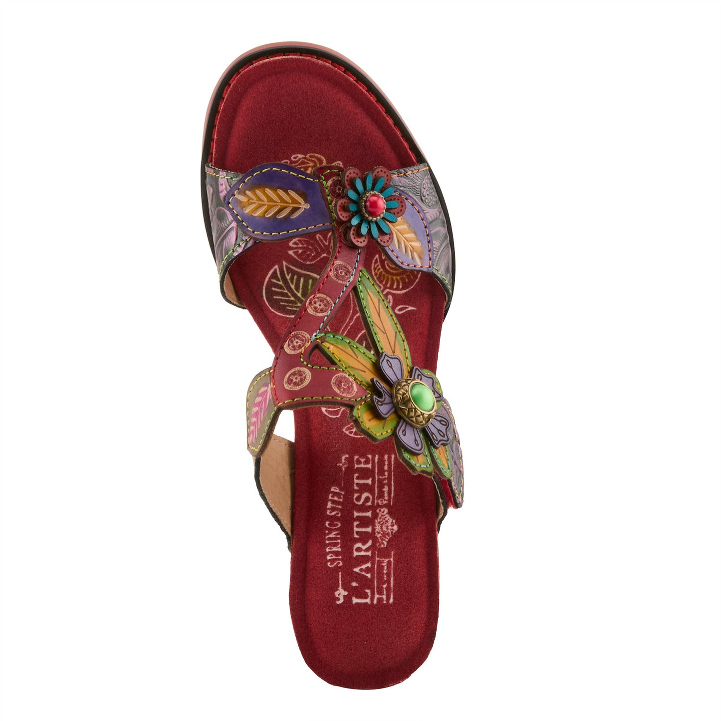 ROSSIE Red Multi Rainbow Heel Floral Sandal by L`ARTISTE
