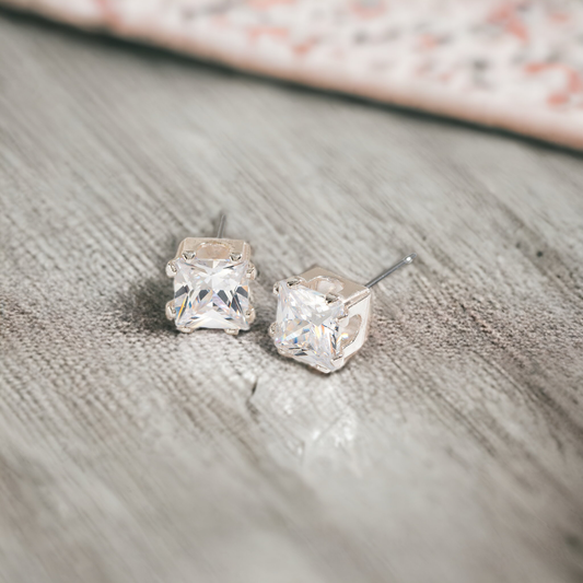 6mm Large Square Cubic Zirconia Ear Sense Stud Earrings