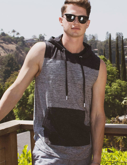 ZIMEGO Men's Color Block Sleeveless Workout Hooded Tank