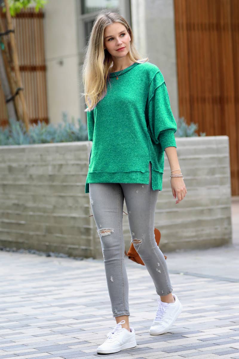 Brushed Melange Hacci Exposed Seam Sweater W/ Side