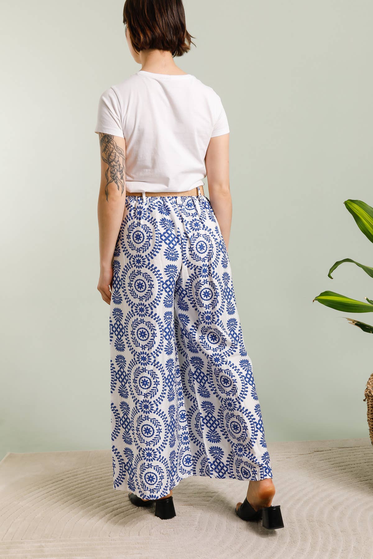 Wide-Leg Pants with Geometric Patterns Made in Italy
