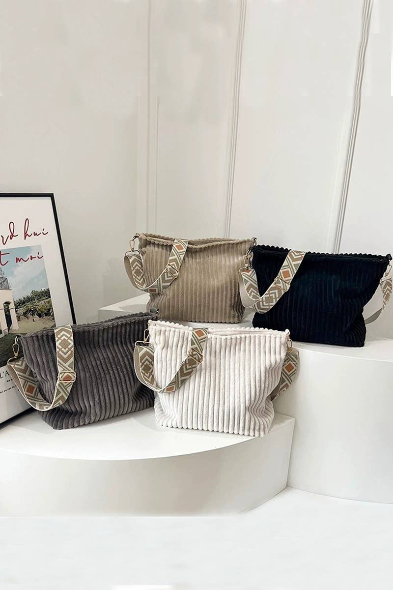 Corduroy Tote Bag With Guitar Shoulder Strap