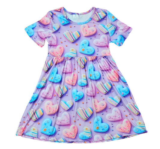 Valentine Cookie Hearts Short Sleeve Milk Silk Dress