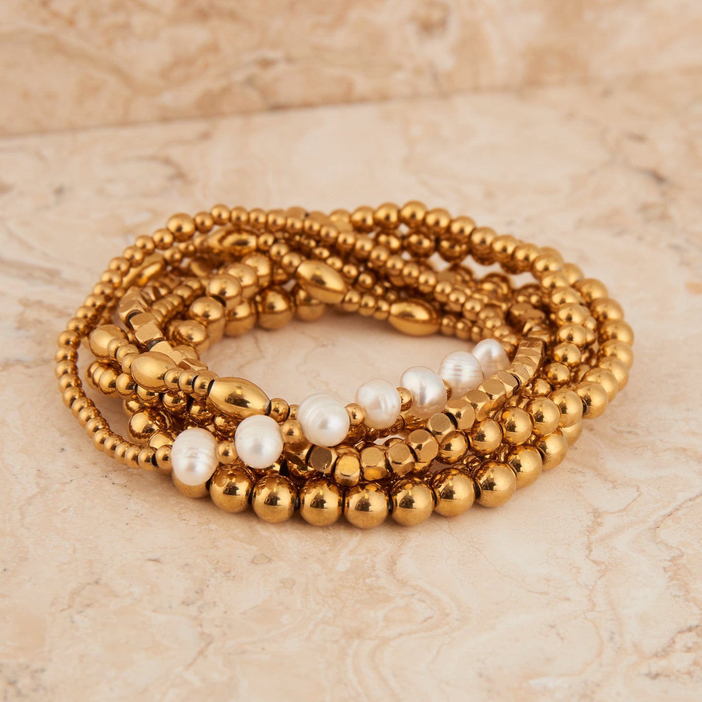 Narelle Waterproof Multi Genuine Pearl Stretch Bracelet Set