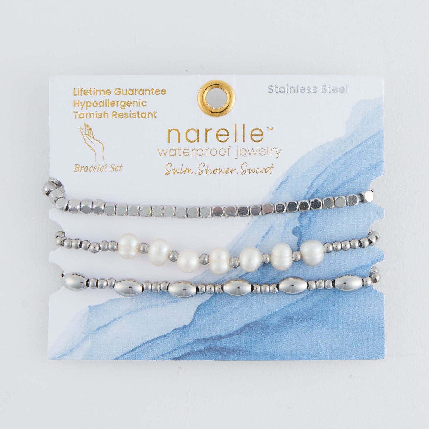 Narelle Waterproof Multi Genuine Pearl Stretch Bracelet Set