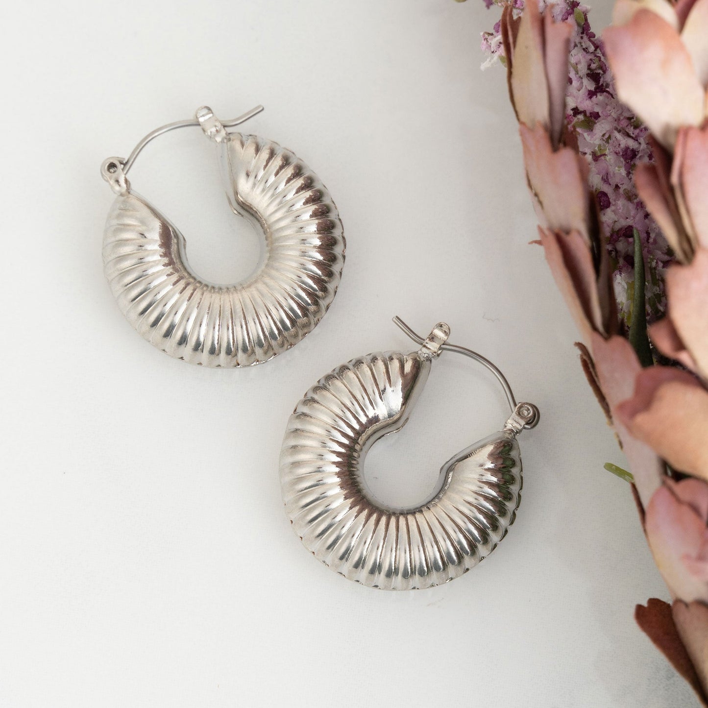 Chunky Textured Silver Hoop Earrings