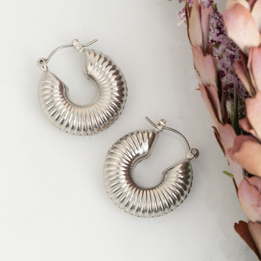 Chunky Textured Silver Hoop Earrings