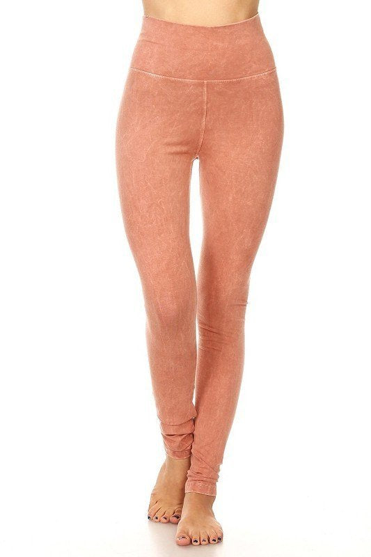 Mauve Full-Length Mineral Wash Leggings With Waistband - T*Party