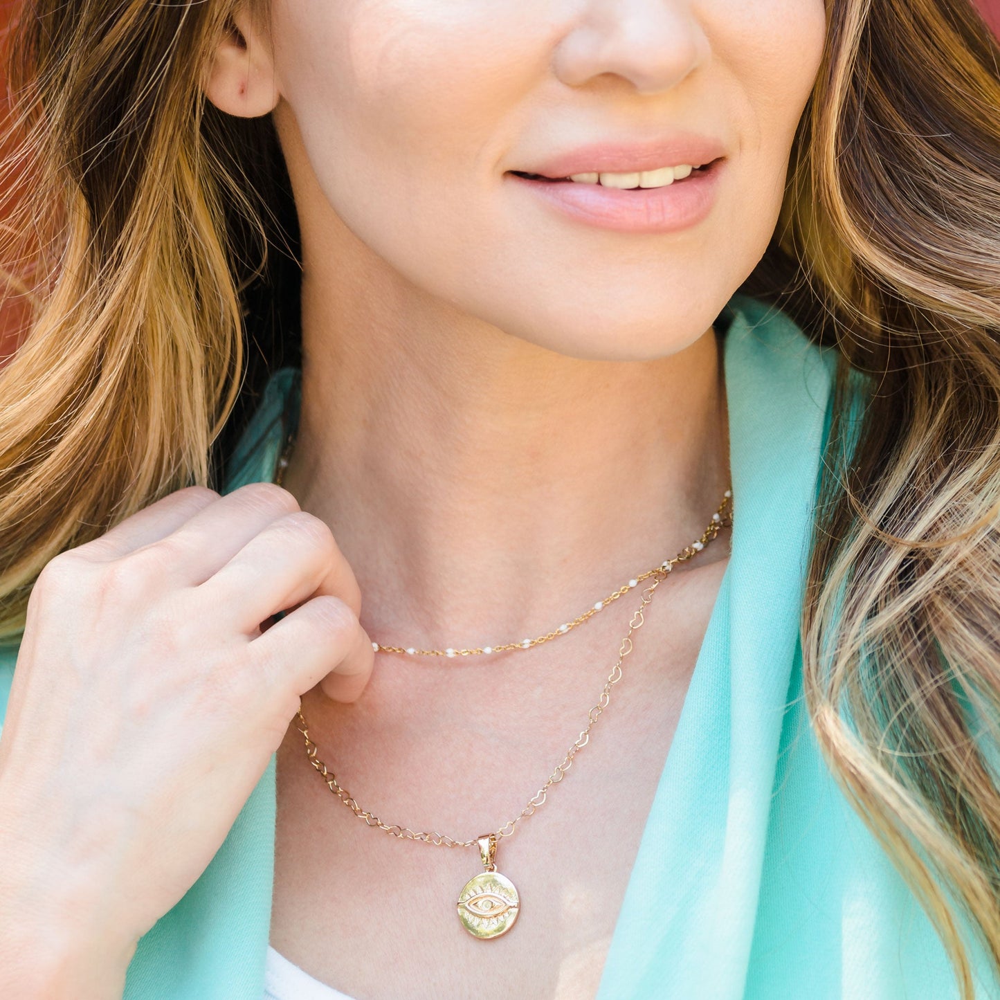 Layering Gold Evil Eye Pendant Charm
