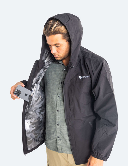 Black Fin - Waterproof Pocket Rain Jacket by Dry Pocket Apparel