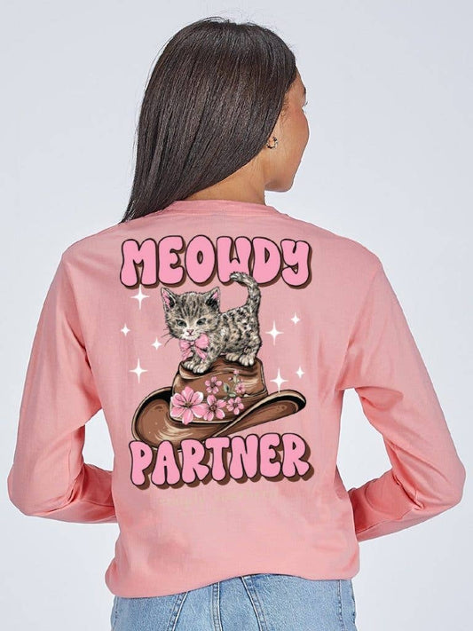 Meowdy Partner Kitten Cowboy Hat Simply Southern Long Sleeve Tee LS-MEOW-TEAROSE