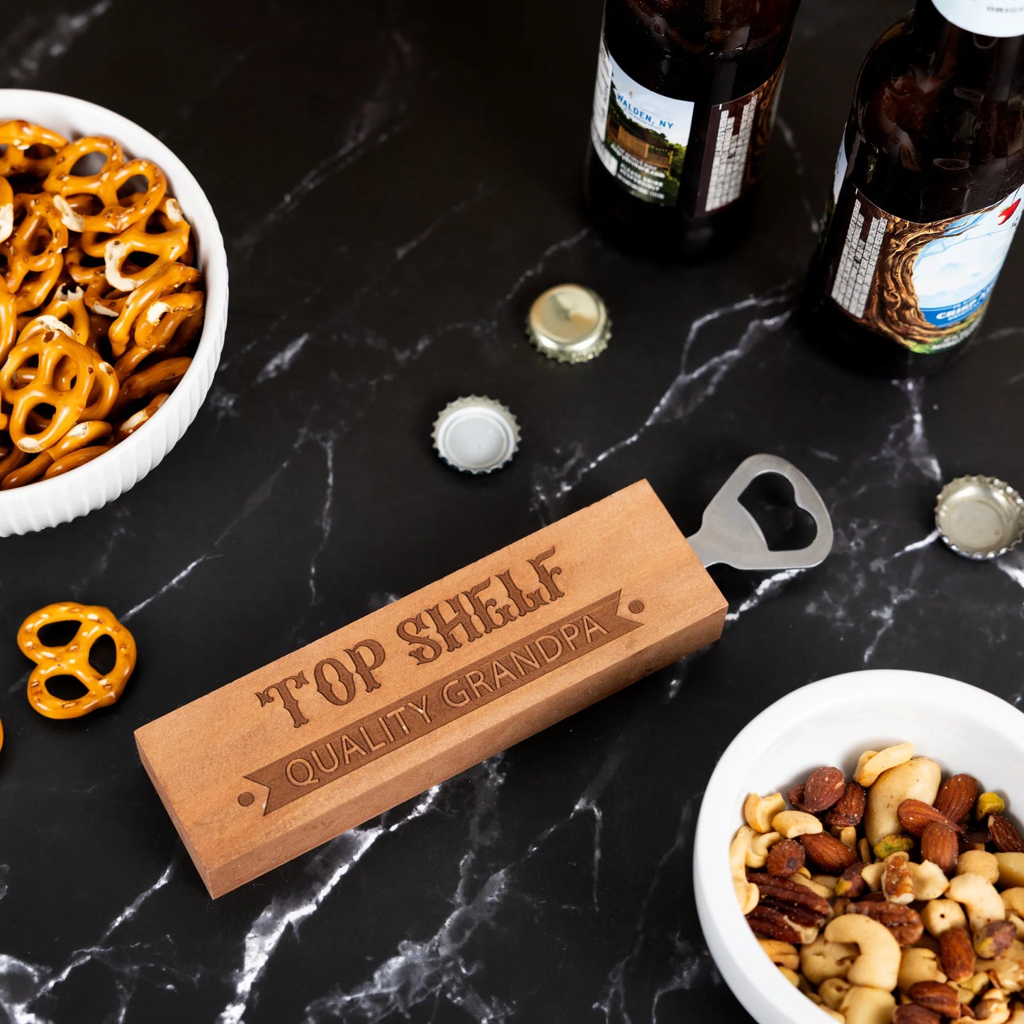 Top Shelf Grandpa - 2" x 7" Wooden Bottle Opener