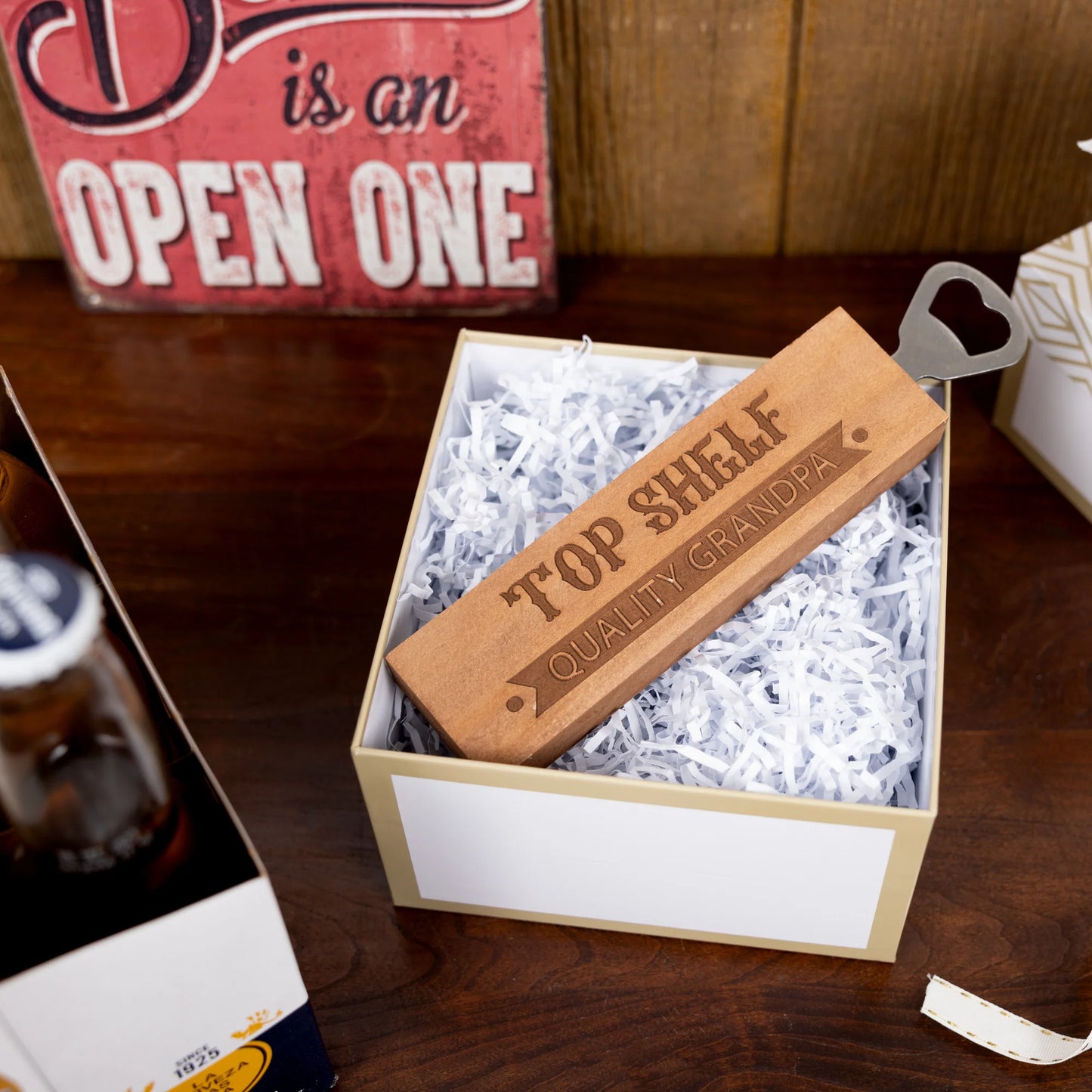 Top Shelf Grandpa - 2" x 7" Wooden Bottle Opener