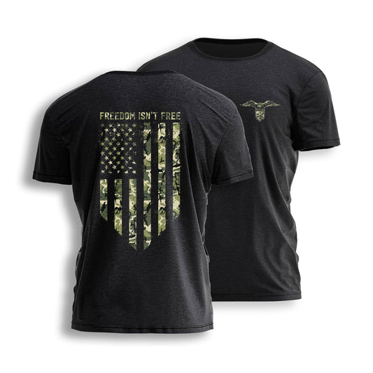 I Love My Freedom - FREEDOM ISN'T FREE CAMO FLAG Tee