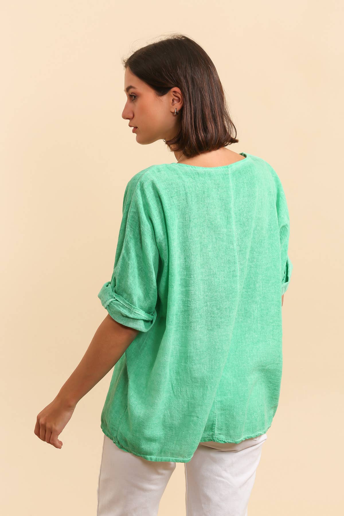 Washed cotton top with necklace Made in Italy
