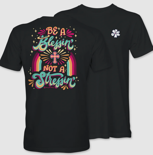 Be A Blessin Not A Stressin - Navy Short Sleeve Tee - ITSA GIRL THING -Blessin