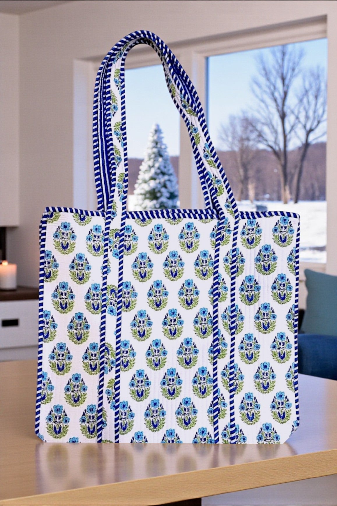 SC - Emma Blue and White Floral Tote Bag