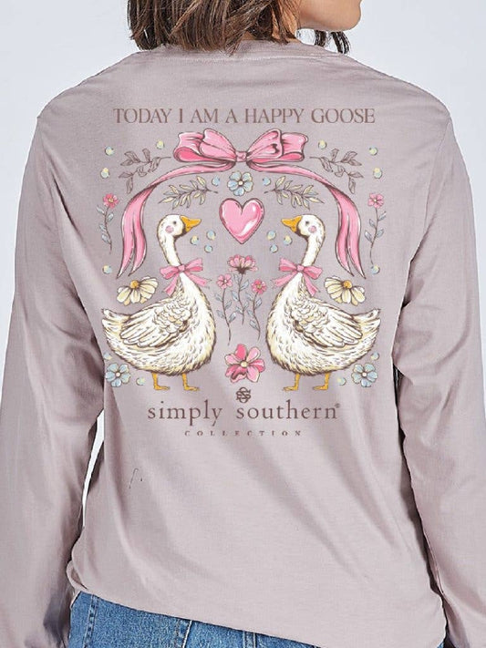 Pink Ribbon Happy Geese Driftwood Grey Long Sleeve Tee by Simply Southern