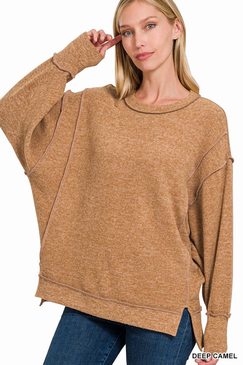 Brushed Melange Hacci Exposed Seam Sweater W/ Side