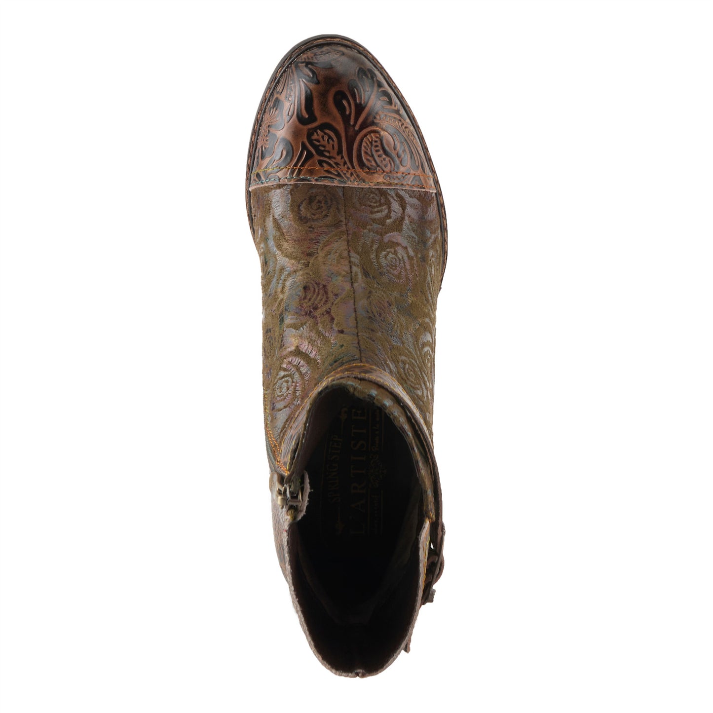 ANTILLES - Olive - Floral Details And Vintage-inspired Belt Buckle Boot by L`ARTISTE