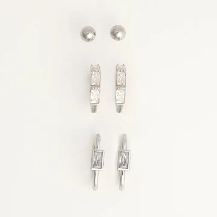 Rectangle CZ Hoop Trio Earrings Narelle Waterproof Jewelry