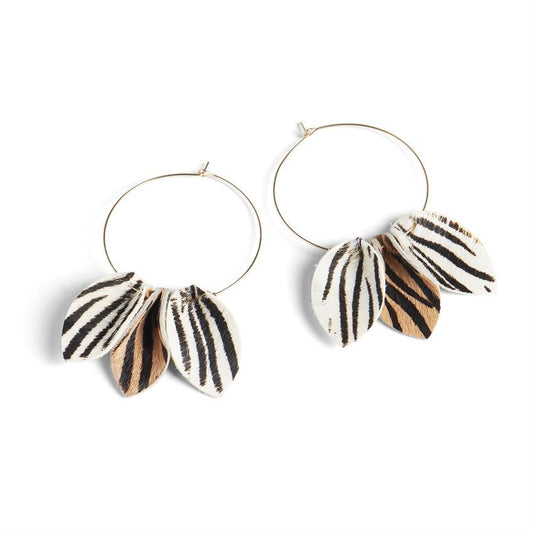 WHITE - PETAL HOOP ZEBRA- EARRINGS