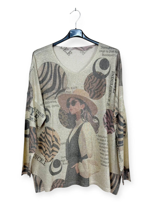Girl Jumper & Zebra stripes Printed sweater, shiny material