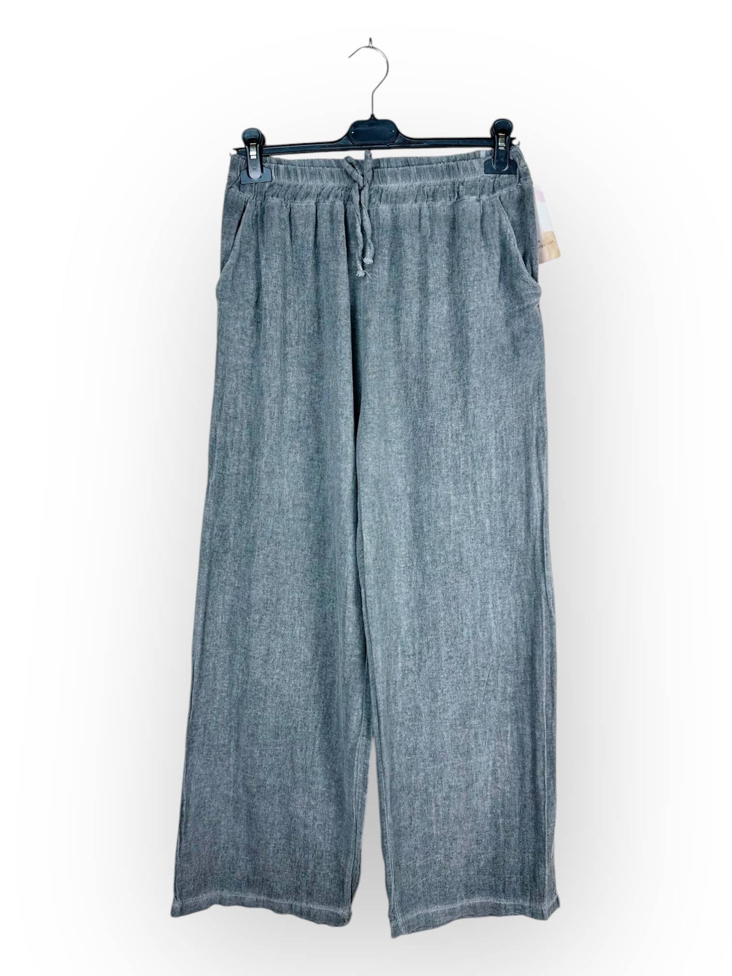 PLAIN LINEN AND COTTON PANTS Made in Italy