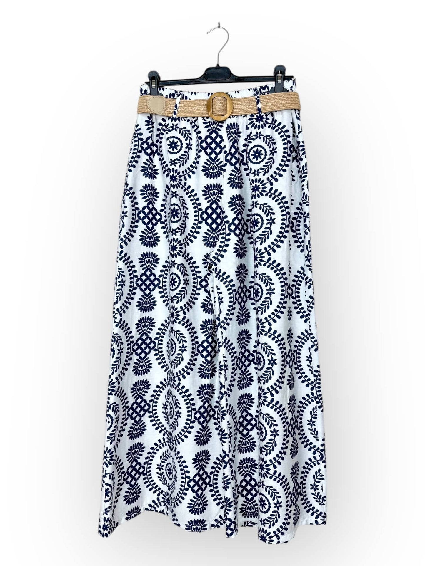 Wide-Leg Pants with Geometric Patterns Made in Italy