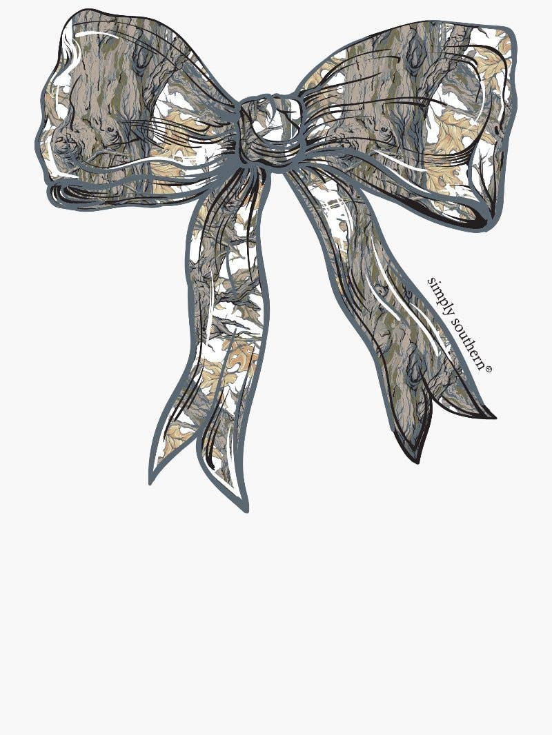 Large bow with Camo Pattern CREW-WHITECAMO-WHITE Long Sleeve Crew by Simply Southern