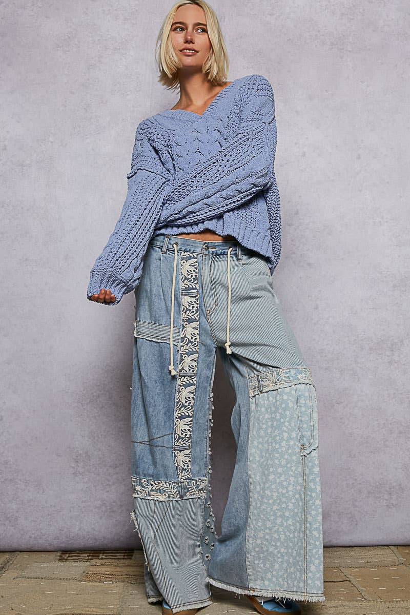 V-Neck Chenille Sweater Semi Cropped Top by  Pol Clothing