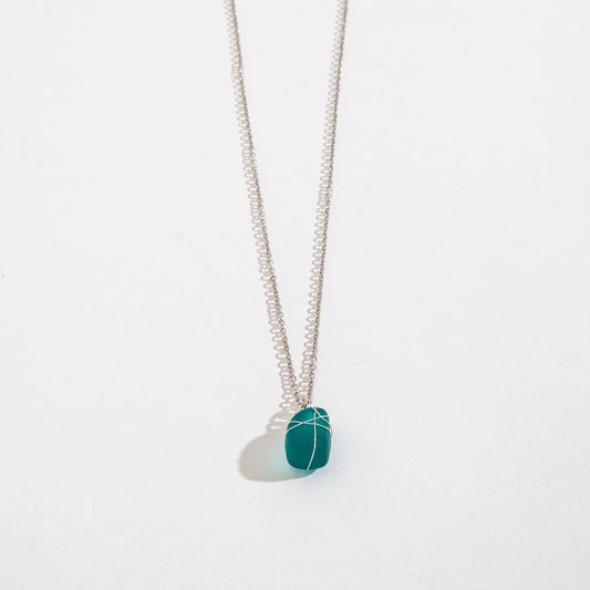 Wire Wrapped Sea Glass Pendant Necklace
