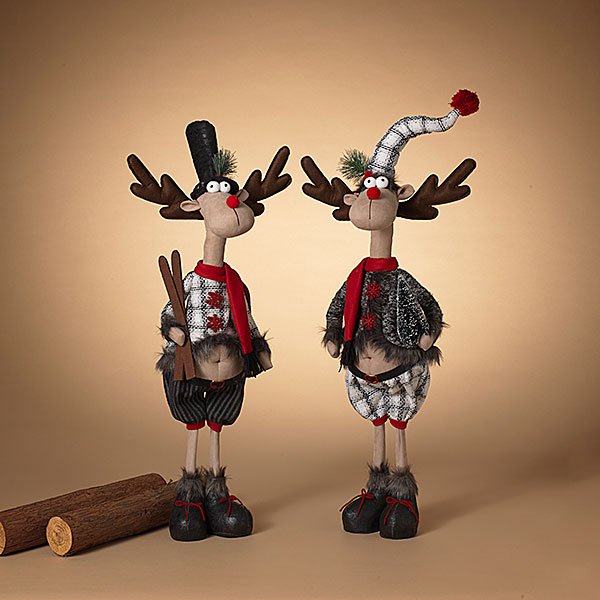 29in Plush Standing Holiday Moose Figurine 2 Asst