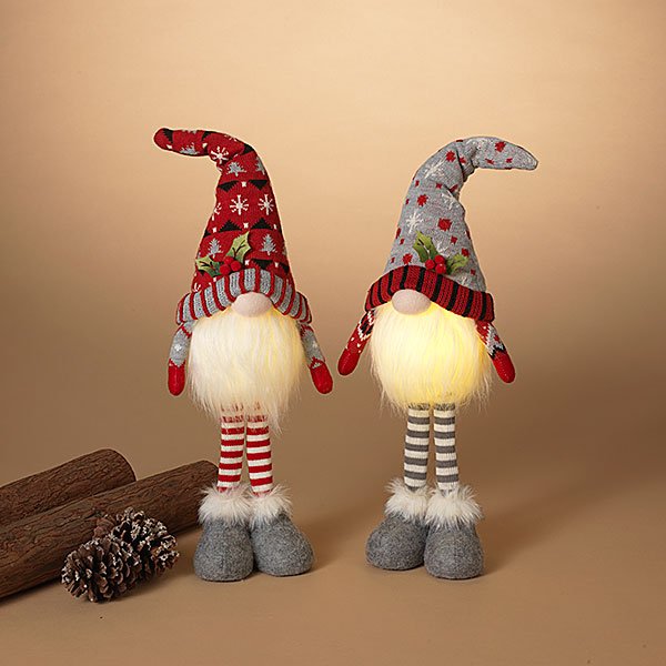 19in B/O Lighted Plush Standing Gnome 2 Asst