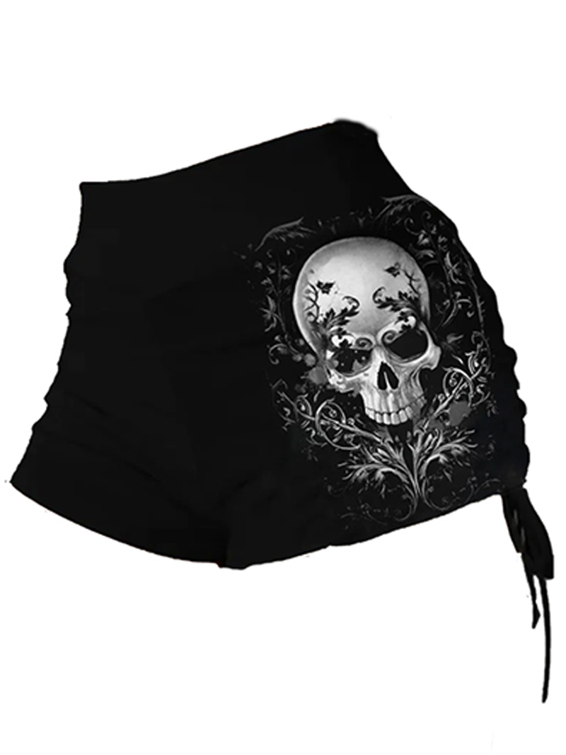 Dark Style Skull Hot Diamond Long Sleeve T-shirt Shorts Suit