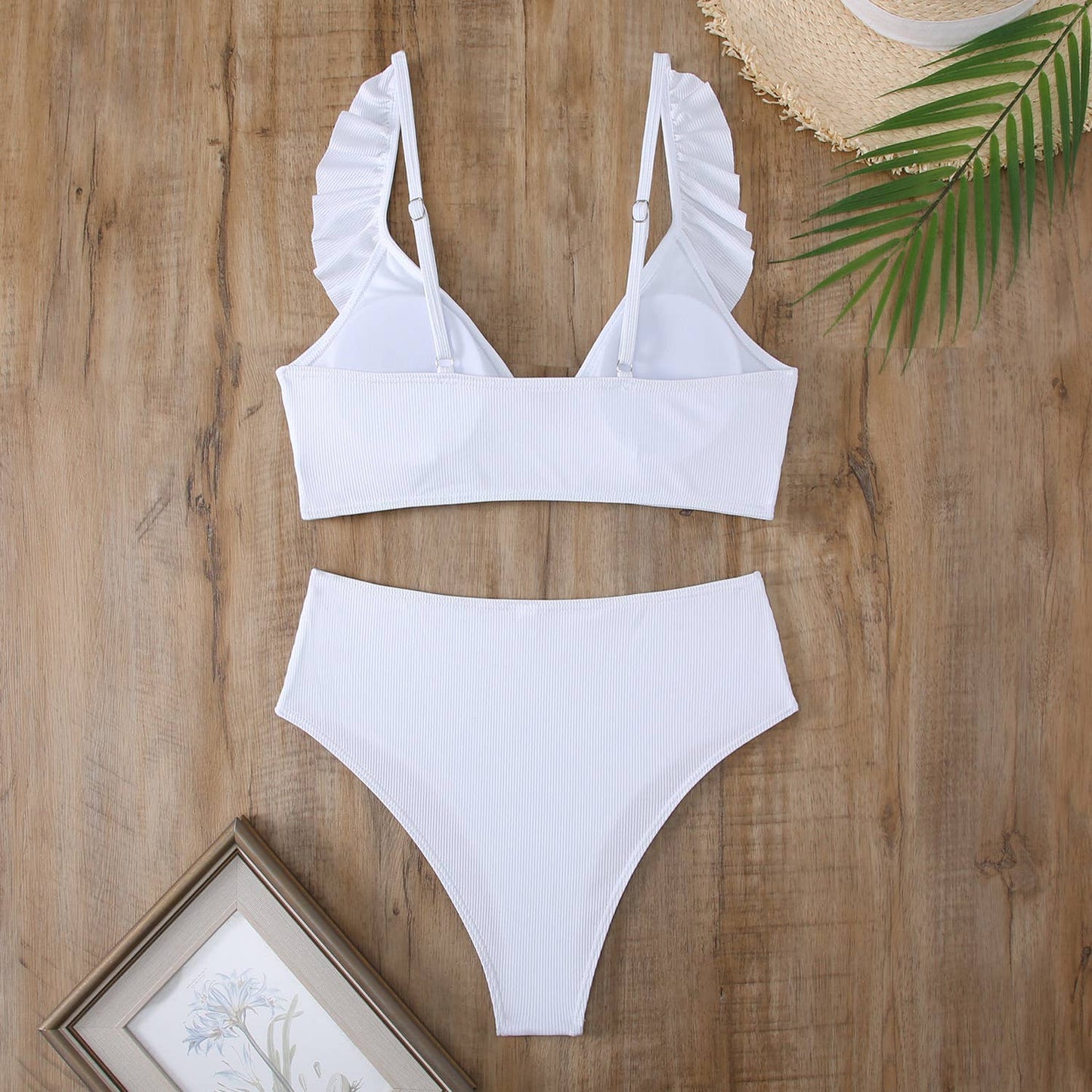 Striped High Waist V-neck Ruffled Bikini