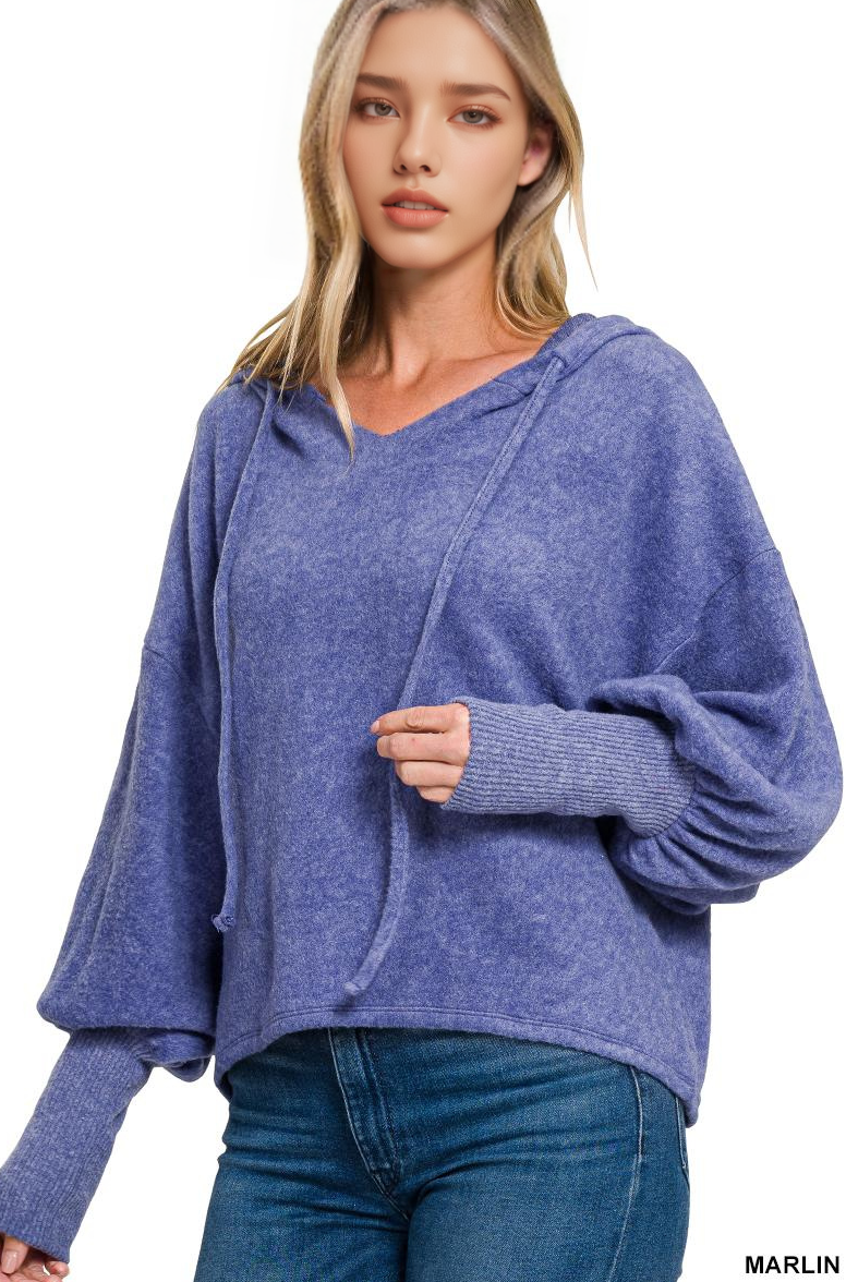 Soft Brushed Hacci Cropped Balloon Sleeve Hoodie
