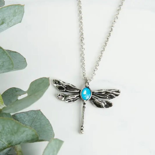 Zenni Engraved Antique Silver Dragonfly 18" Pendant Necklace by Howard's