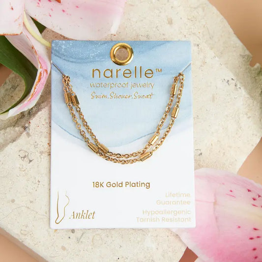 2 Rows Dainty Bar Chain Anklet Gold L" 8 1/2 Narelle Waterproof Jewelry