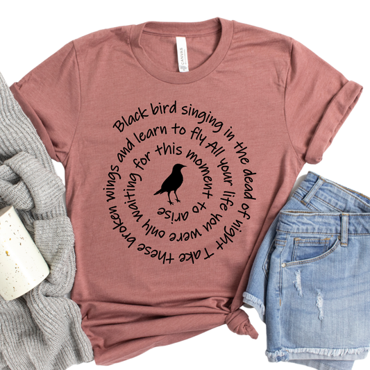 Blackbird Singing in the Dead of Night - Beatles Song Lyrics Shirt - Gift for Music Lovers - Blackbird T-Shirt - Music Tops and Tees