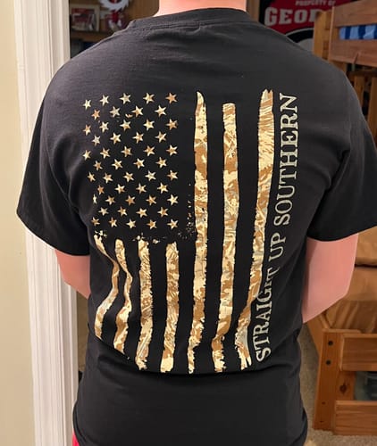 Camo America - Camouflage American Flag Pocketed Black Tee by Straight Up Southern - Short Sleeve Pocket Tee