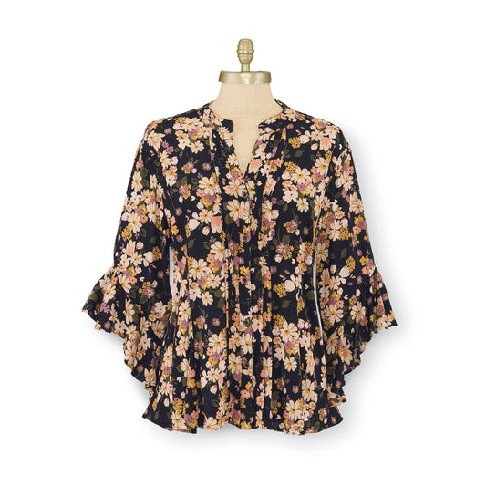 Black Florals Ruffle Shirt