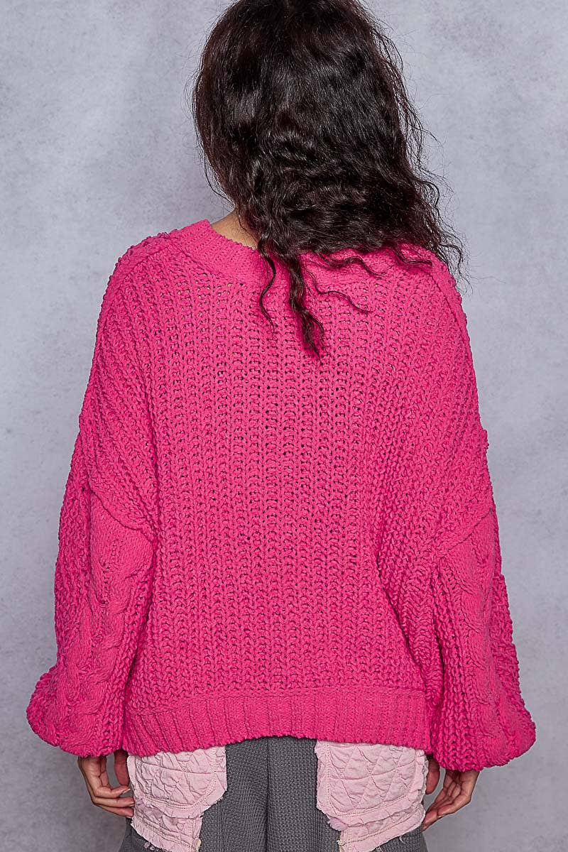 V-Neck Chenille Sweater Semi Cropped Top by  Pol Clothing
